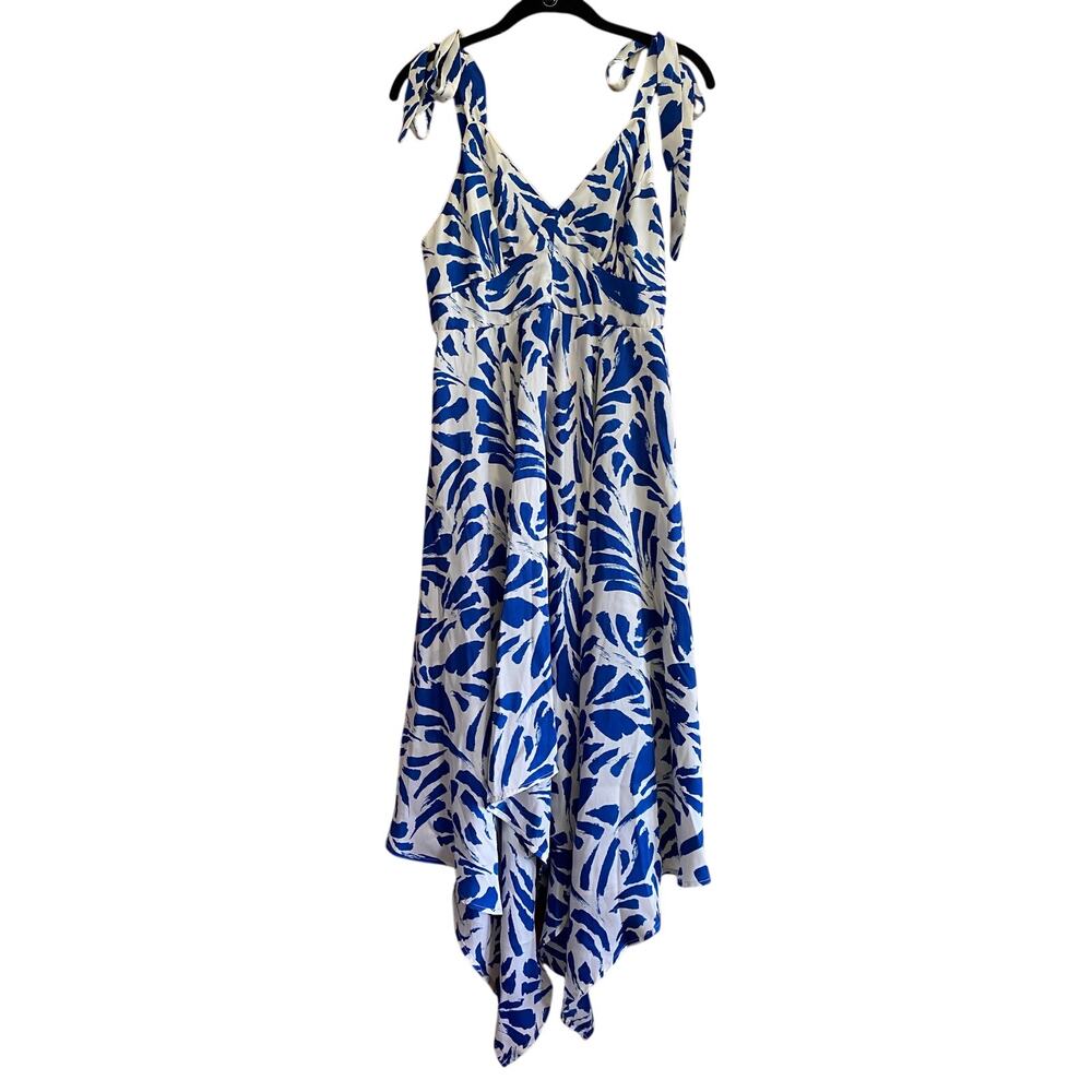ALEXIS for Target Blue Floral Patterned Shark Bite Hem Dress Size Small